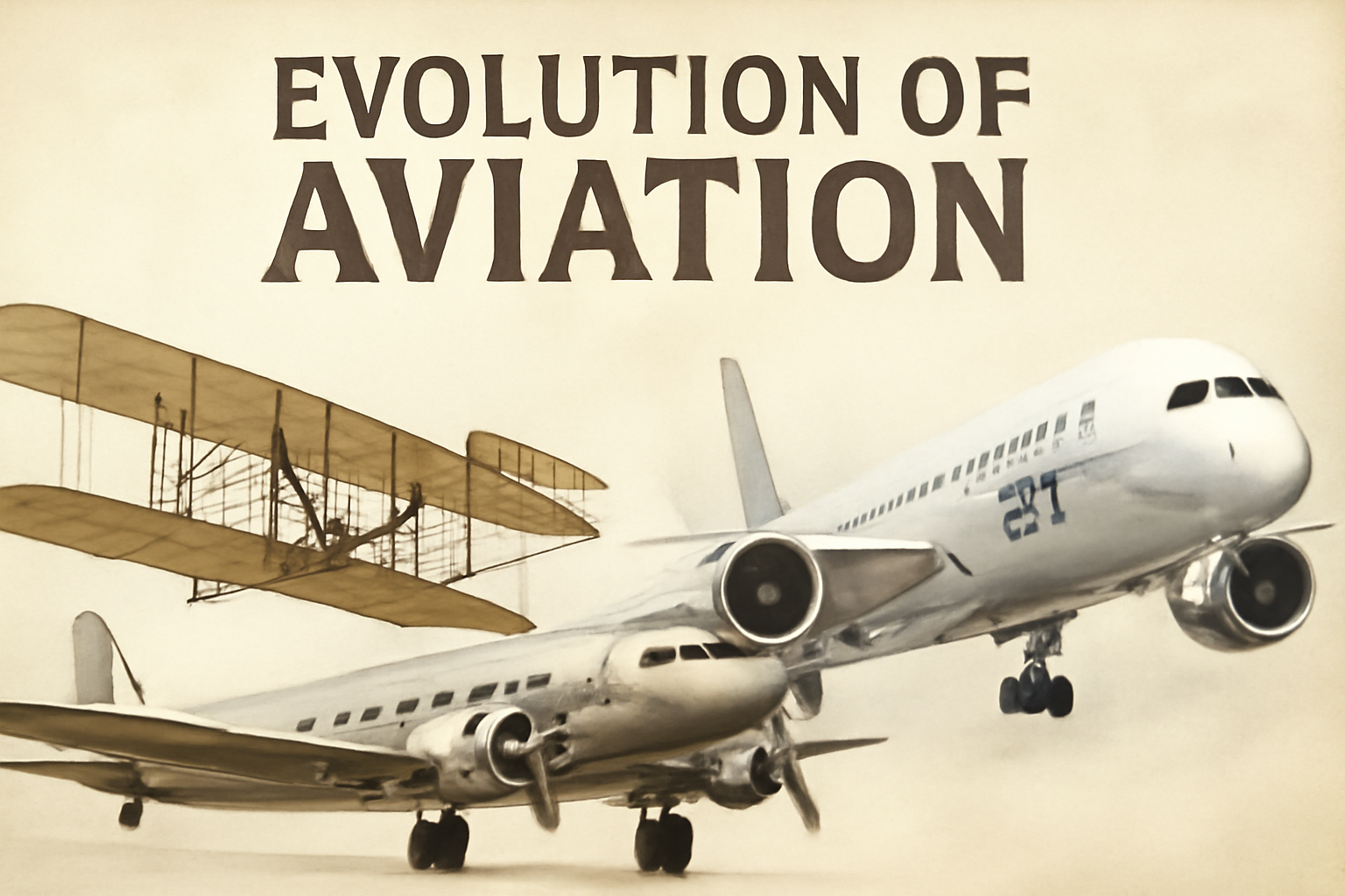 Evolução da aviação desde o primeiro voo dos irmãos Wright até aviões comerciais modernos